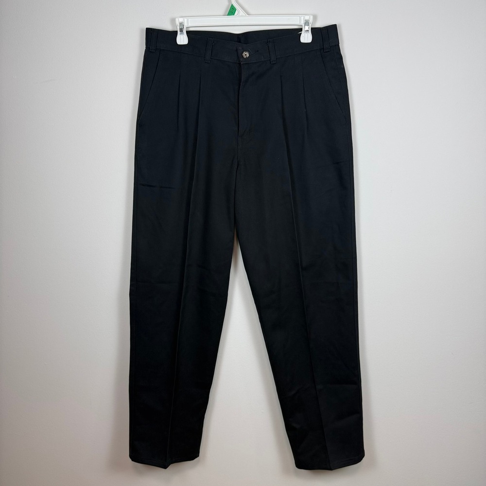 VTG Y2K Denver Hayes Mens Black Pleated Chinos 100% Cotton Made in Canada 35x30‎